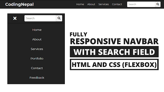 Responsive Navbar with Search Box using HTML CSS Responsive Navbar with Search Box using HTML CSS