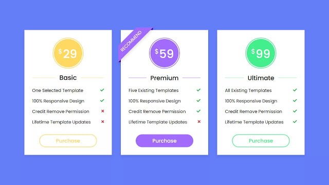 Responsive Pricing Tables using only HTML & CSS