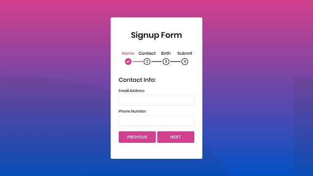 Multi Step Form with Step Progress Bar in HTML CSS & JavaScript Multi Step Form with Step Progress Bar in HTML CSS & JavaScript